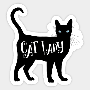 Cat Lady in Black Cat Silhouette Blue Eyes Sticker